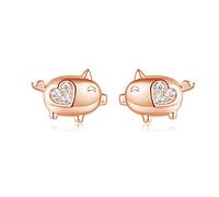 LMRJHAZM Crystal Love Heart mignon Pig Silver Silver Studs Boucles d'oreilles pour les femmes oreilles sensibles Petit animal Pet Lucky Post 14k Rose Gold