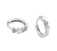 LMRJHAZM Double Love Heart Cumbic Zirconia Small Hoop Ooy Earrings For Women Teen Girls 925 STERLING Silver Tiny Cute Huggie Hoops Cartilage Birthstone Bijoux Bijoux pour son violet CZ