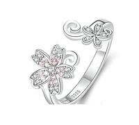 LMRJHAZM Les Femmes sonnent réglables, S925 Pink Cherry Flower Opening Doigt Rings for Wedding Birthday Party Bijoux