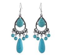 LMRJHAZM Longue déclaration de lustre turquoise boucles d'oreilles enrout pour femmes argent ton argenté antique boho western lararbier pendant crochet de poisson étalon hypoallergénique bohème