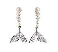 LMRJHAZM Perle Queue de sirène Boucles d'oreilles pour femmes filles Argent sterling 925 Zircon cubique Perles Drop Océan Queue de poisson Charmes pendantes, taille unique, A