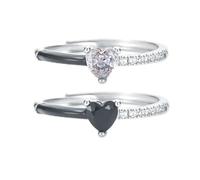 LMRJHAZM Produits de fille 2pcs Hug de ciel Ring d'émail noir, Ring de zircone de cœur ajusté, à mon amour, je vous tiendrai dans mon cœur Anneau personnalisé, Self Love Coutte à moitié émail,