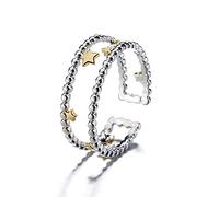 LMRJHAZM Rague argentée 925 réglable pour Les Dames - Charme Creative Petit Gold Star Handmade Open Dinger Ring, Simple Style Tendance Charm Bijoux pour Les Femmes