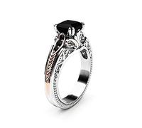 LMRJHAZM Vintage 925 sterling argent noir anneau de bijou noire anneaux carrés coupés noirs onyx marcassite cubique zircone anniversaire promesse anneau de fiançailles de l'éternité de