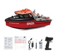 Lmrysalque Bateau télécommandé, Navire de Sauvetage 2,4 GHz avec Moteur sans balais et Alarme de Batterie Faible pour piscines et Lacs, Mini Jouet électrique pour Enfants et (Noir et Rouge)