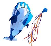 LMSHA Cerf-volant de plage 3D, cerf-volant géant baleine et dragon, cadeaux pour enfants et adultes【Bleu et blanc】