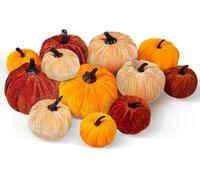 LMSHOWOWO 12 PCS Citrouilles Artificielles de Décoration d'automne Table, Mini Citrouilles en Faux Velours, Citrouille Halloween en Mousse, Pumpkin pour Décoration Automne Thanksgiving Halloween