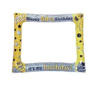 LMSHOWOWO Cadre Photo Gonflable Anniversaire 50 Ans, Or et Argent Anniversaire Photo Booth Props Cadre, Haute Qualité Selfie Cadre Photo Anniversaire, pour la Décoration de Fêtes d'anniversaire