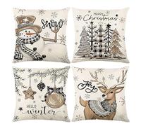 LMSHOWOWO Housse de Coussin Noël 45 x 45cm, Lot de 4 Housse Coussin Noel, Lin Décoratif Taie d'oreiller de Noel d’Hiver, pour Canapé Salon Chambre Chaise Lit Jardin Bureau Nël Decoration Intérieur