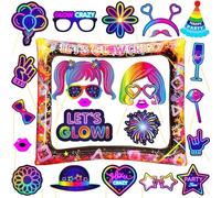 LMSHOWOWO25 Pièces Accessoires de Photobooth Néon, Glow Cadre Photo Gonflable, Accessoires de Cabine Photo, Glow Party Photo Booth Props, pour Fête d'anniversaire Mariage Carnaval Mascarade