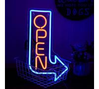 LMSIGNLY Flèche Néon Lumière LED avec Luminosité Réglable pour Entreprise, USB Powered Flèche Ouvert pour Bar Salon Boutique - Bleu Orange LED Signe