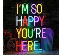 LMSIGNLY Je suis si heureux que tu sois ici Néon Signe Lettres Néon éclairé Signe variablement éclairé Affirmation positive Lumière LED pour chambre d'enfant Panneau d'accueil pour salle de classe
