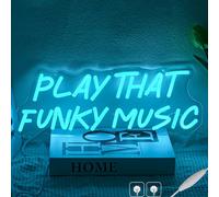LMSIGNLY Panneau lumineux néon Play That Funky Music pour décoration murale - Lettre bleue - Intensité variable - Alimentation USB - Pour chambre à coucher, club, fête, bar, salle de musique