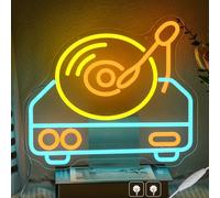 LMSIGNLY Panneau lumineux néon pour décoration murale, lecteur de disque vintage, lumière à intensité variable, éclairage LED coloré pour bar, fête, concert, Noël