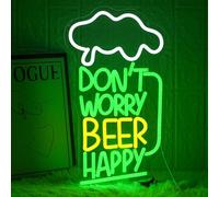 LMSIGNLY Panneau néon LED "Don't Worry Beer Happy" pour décoration murale - Néons pour bar - Néons LED pour bière - Néons LED en forme de nuage blanc - Alimentation par USB - Lettres néons pour cave à