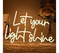 LMSIGNLY Panneau néon « Let Your Light Shine » pour décoration murale, lettres blanches chaudes, lumières LED à intensité variable pour bar, chambre à coucher, église chrétienne, affaires, décoration