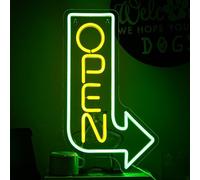 LMSIGNLY Panneau néon ouvert flèche néon lumière jaune lettre LED néon variable Panneau LED ouvert pour entreprise alimenté par USB flèche néons ouverts pour fête bar salon boutique
