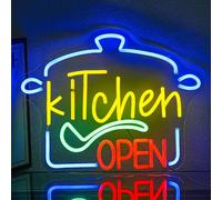 LMSIGNLY Restaurant Néon Signe Cuisine Ouvert Néon Lumières Vert Cuillère Rouge Néon Lumières Pour Décoration Murale Dimmable Néon Signes Ouvert Pour Entreprise Store Maison Cuisine