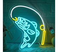 LMSIGNLY Signe néon de pêche pour décoration murale - Poisson néon - Lumière néon - Lumière LED - Pour la pêche - Boutique de pêche - Gear Store - Fisher Club - Chambre - Homme - Grotte