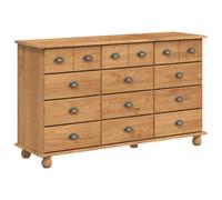LMTYOENFG ASKIM Commode à tiroirs en pin massif Marron 79 x 40 x 133,5 cm | Armoire compacte en bois avec 12 tiroirs et poignées en coquillage. Offre beaucoup d'espace de rangement pour votre salon ou