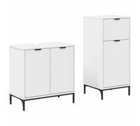 LMTYOENFG Ensemble de meubles de salle de bain 2 pièces - Blanc | Combinaison de meubles de salle de bain compact avec étagères et pieds en métal pour de l'ordre dans les petites et grandes