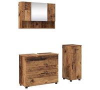 LMTYOENFG Ensemble de meubles de salle de bain 3 pièces aspect bois vieilli | Combinaison de salle de bain compacte pour petites et grandes salles de bain avec armoire à miroir, meuble sous lavabo et