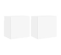 LMTYOENFG Lot de 2 armoires TV murales en bois Blanc 40,5 x 30 x 40 cm | Combinaison murale compacte pour le salon et la chambre à coucher. Idéal comme console TV flottante ou table de chevet.
