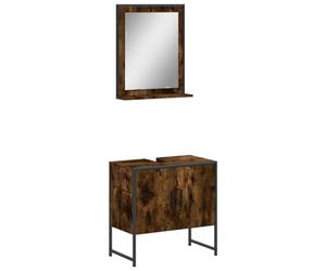 LMTYOENFG Lot de 2 meubles de salle de bain avec lavabo et miroir | Ensemble compact pour salle de bain : meuble bas 60 x 33 x 60 cm et miroir mural 50 x 12 x 60 cm aspect chêne fumé avec