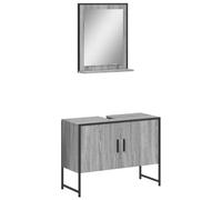 LMTYOENFG Lot de 2 meubles de salle de bain gris Sonoma avec miroir | Ensemble de salle de bain moderne en bois et acier avec armoire sous meuble de 80 x 33 x 60 cm et miroir mural avec étagère.