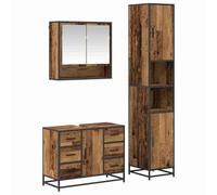 LMTYOENFG Lot de 3 meubles de salle de bain en bois vieilli | Ensemble de meubles de salle de bain trois pièces composé d'une armoire à miroir, d'une armoire inférieure et d'une armoire