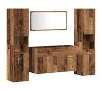 LMTYOENFG Lot de 4 meubles de salle de bain aspect bois vieilli avec miroir | Combinaison peu encombrante composée d'un meuble sous lavabo, d'un miroir mural et de deux armoires hautes pour une salle de