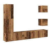 LMTYOENFG Lot de 5 meubles TV muraux aspect bois vieilli | Kit de suspension peu encombrant pour le salon et la chambre à coucher avec beaucoup d'espace de rangement pour les médias et
