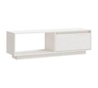 LMTYOENFG Meuble TV blanc 110 x 30 x 33,5 cm en pin massif | Table basse compacte en pin massif avec étagères de rangement pour salon et chambre à coucher avec montage facile.