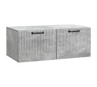 LMTYOENFG Meuble TV mural gris béton 78,5 x 41 x 30 cm | Planche suspendue peu encombrante pour chambre à coucher et salon avec deux portes battantes et poignées noires solides.
