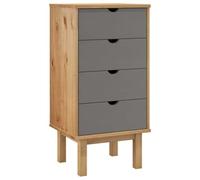 LMTYOENFG OTTA Commode à tiroirs en pin marron gris 45 x 39 x 90 cm | Buffet compact avec 4 tiroirs et pieds solides en bois massif, adapté pour ranger la chambre et le couloir.