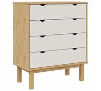 LMTYOENFG OTTA Commode en pin marron et blanc 76,5 x 39,5 x 90 cm | Buffet scandinave avec 4 tiroirs, étagère robuste et 4 pieds en bois pour chambre à coucher, salon et couloir.