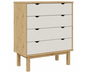 LMTYOENFG OTTA Commode en pin marron et blanc 76,5 x 39,5 x 90 cm | Buffet scandinave avec 4 tiroirs, étagère robuste et 4 pieds en bois pour chambre à coucher, salon et couloir.
