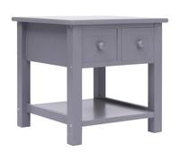 LMTYOENFG Table d'appoint en bois de paulownia - Gris - 40 x 40 x 40 cm | Table basse compacte en bois de paulownia et MDF gris avec 2 tiroirs et compartiment de rangement pour salon et chambre à