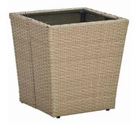 LMTYOENFG Table d'appoint en rotin synthétique - Beige - 41,5 x 41,5 x 44 | Table basse compacte avec plateau en verre de sécurité trempé pour balcon, terrasse, véranda et petits coins de siège.