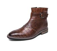 LMUIPMAA Bottes Chelsea for Hommes Fermeture éclair latérale imprimé Crocodile Boucle décoration à Enfiler Robe de Travail à Enfiler,Marron,40 EU
