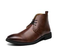 LMUIPMAA Bottes Chukka pour Homme Talon Plates A Lacets Bottine Hautes Chaussure De Ville pour Travail Costume,Marron,48 EU