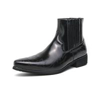 LMUIPMAA Bottes De Chelsea pour Hommes À Enfiler Brodées avec Pointe Fine, Style Western Hauteur De Cheville Bottes De Moto,Noir,38 EU