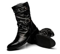 LMUIPMAA Bottes de Chevalier pour Hommes en Cuir Bottes Moto de Motard avec Fermeture éclair Bottines,Noir,44 EU