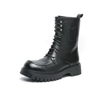 LMUIPMAA Bottes de Combat à Plateforme pour Femme Bottines à Lacets avec Talon Bloc Bout Rond Bottes de Motard,Noir,40 EU