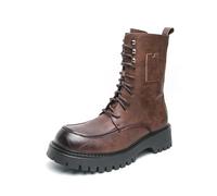 LMUIPMAA Bottes de Combat à Plateforme pour Femme Bottines à Lacets avec Talon Bloc Bout Rond Bottes de Motard,Marron,40 EU