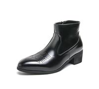 LMUIPMAA Bottes de Cuir De Western pour Homme Bout Pointu Bloc Talons Bottes Courtes avec Fermeture Éclair,Noir,46 EU