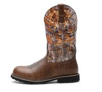 LMUIPMAA Bottes de Équitation Western pour Homme en PU Cuir Broderie Bottes mi-Mollet Bout carré Décontracté Bottes De Travail,Light Brown,40 EU