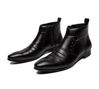 LMUIPMAA Bottes de Moto pour Hommes Rivets Bottine Montante Bottine Plain Toe Business Bottes Courtes Bottes Chukka à Fermeture éclair,Noir,44 EU