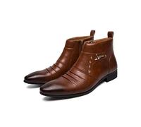 LMUIPMAA Bottes de Moto pour Hommes Rivets Bottine Montante Bottine Plain Toe Business Bottes Courtes Bottes Chukka à Fermeture éclair,Marron,44 EU
