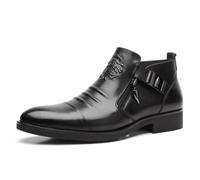 LMUIPMAA Bottes en Cuir décontractées Bottes Court d'hiver Hommes Talon Plates Bottes Chelsea Chaussure De Ville,Noir,39 EU